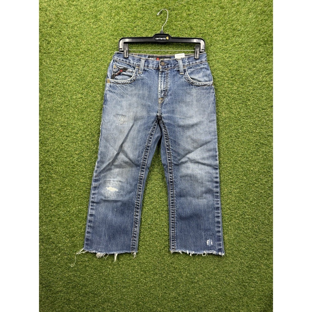 Ariat Jeans Mens 30 M5 Straight Fit Freyed Hem Medium Wash Denim Workwear 30x23
